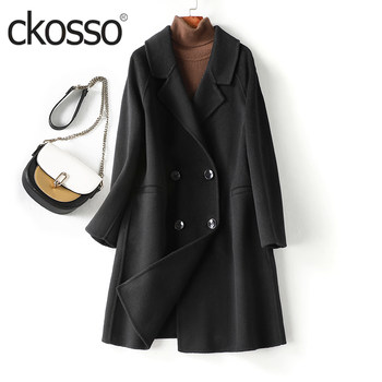 Cashmere coat women's mid-length black-length Korean style loose hand-stitched two-sided woolen coat spring new high-end woolen coat for women