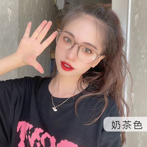 超轻TR90眼镜框女近视奶茶色圆脸眼睛方形可配有度数男豹纹韩版潮 - 图0