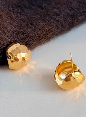高级感金属碎冰冰半圆球耳环