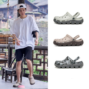 2024 New Croc Shoes Men's Summer Non-Slip Baotou Outerwear Beach Shoes Sandals Slippers Men's Trendy Soft Soled Slippers Men's