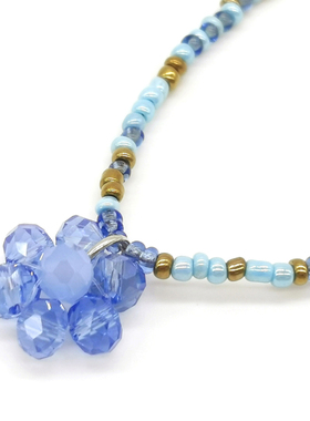 原创亲子项链成人女童儿童项链蓝绿色花朵吊坠人造水晶项链首饰品