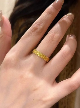 可火烧正品黄金色麦穗龙鳞戒指女不掉色简约古法精致指环送女生礼