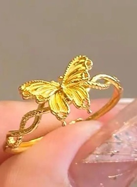 火烧不掉色古法黄金蝴蝶女戒