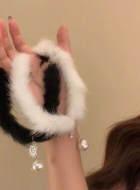 白色珍珠毛绒choker项圈锁骨链