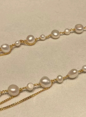 小众设计天然珍珠爱心流苏项链