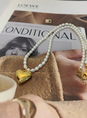 小众设计款天然珍珠爱心项链女时尚气质百搭优雅知性复古简约轻奢