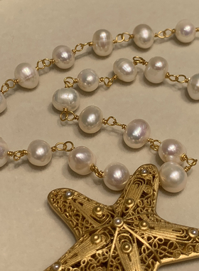 小众设计款五角星天然珍珠项链
