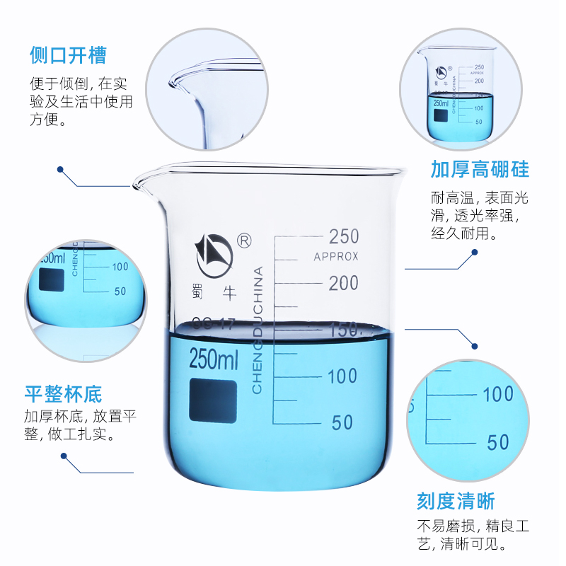 蜀牛玻璃烧杯加厚低型刻度高硼硅玻璃实验加热耐高温玻璃烧杯 - 图1