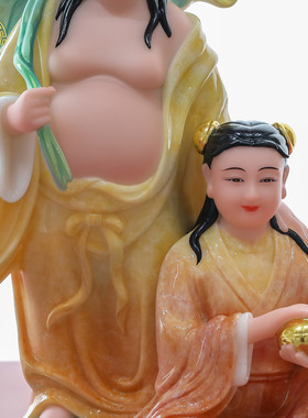 合二圣汉白玉神像供奉摆件
