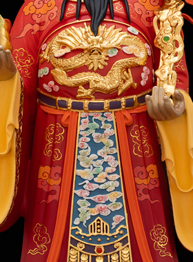 纯铜热着色财神爷桌面招财摆件
