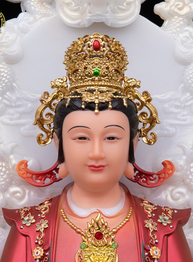 新款汉白玉九龙圣母供奉佛像摆件