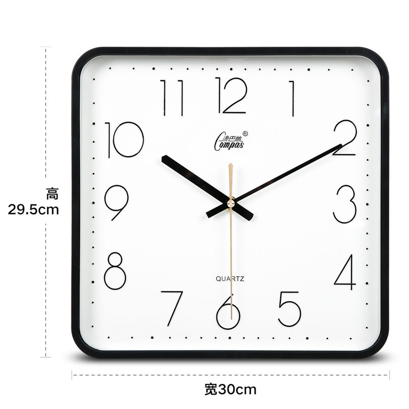 康巴丝(Compas)12英寸3D立体字方形静音石英挂钟客厅创意挂表
