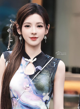 张予曦同款新中式水墨渐变花朵扇子发簪高级感流苏步摇发饰发钗