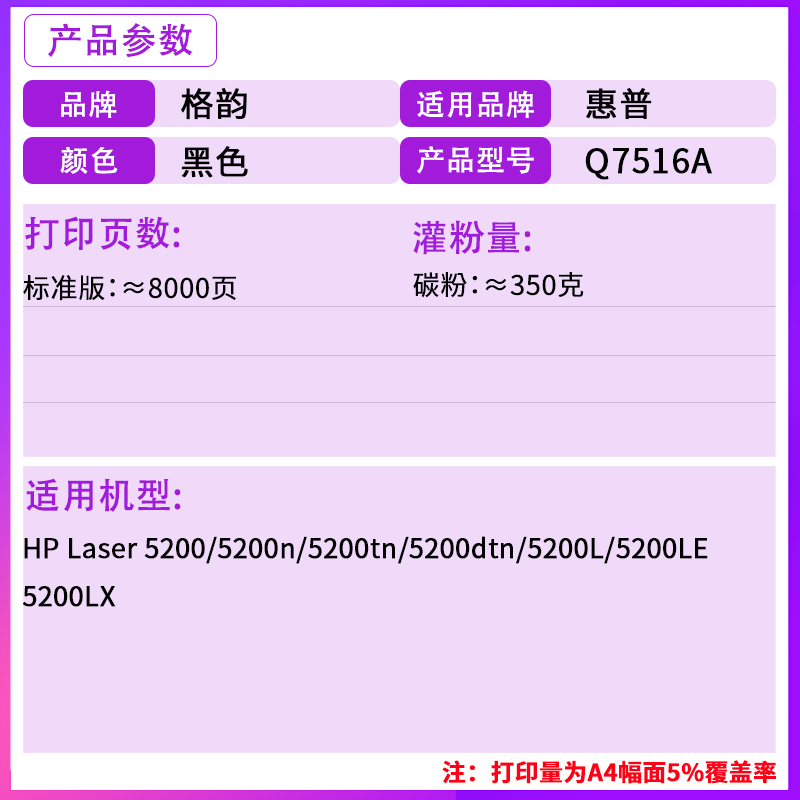 格韵适用佳能CRG309硒鼓 LBP3500 3900 3970 7120 Q7516A 3910 3950  hp 5200 5200L 5200dtn 16A粉盒墨盒 - 图1