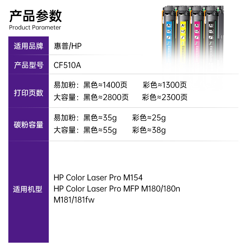 格韵适用惠普m154a硒鼓m181fw m180n CF510A hp154a 204A粉盒m154nw易加粉Laser Pro MFP彩色激光打印机-图1