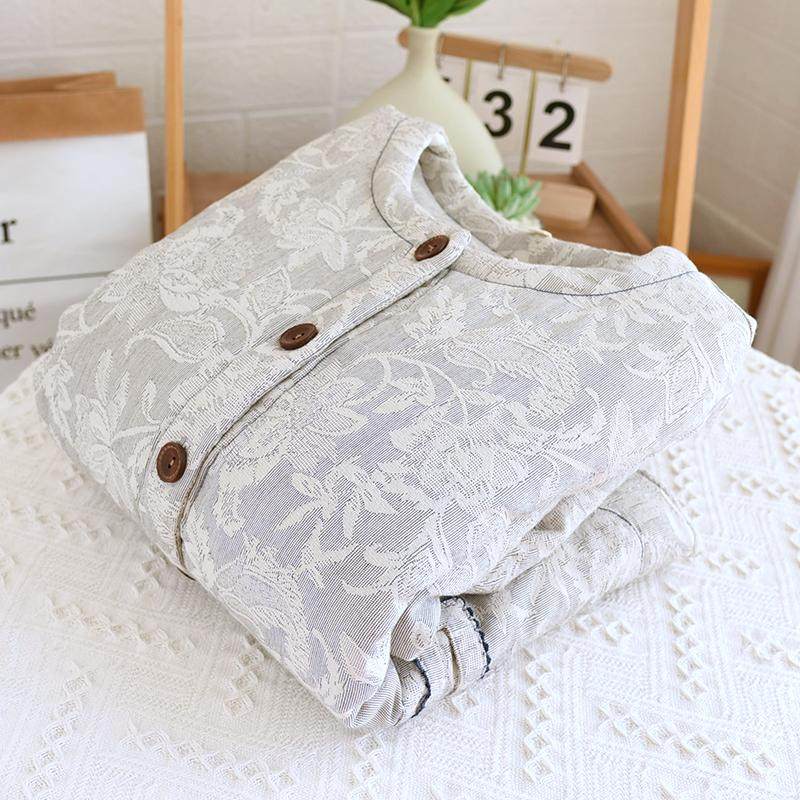 新款纯棉纱布三层夹棉睡衣女士秋冬季复古提花加厚棉袄家居服上衣,淘宝优惠券,粉丝福利购,淘宝优惠卷