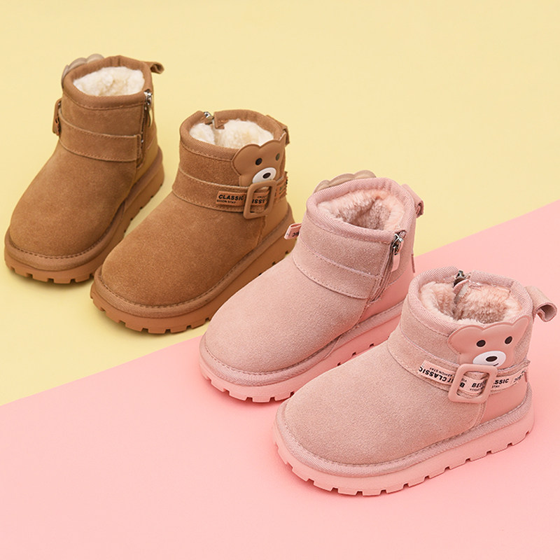 Children's genuine leather snow boots, girls' cotton boots, 2025 winter new style, velvet and thickened snow cotton, boys' shoes, cotton shoes