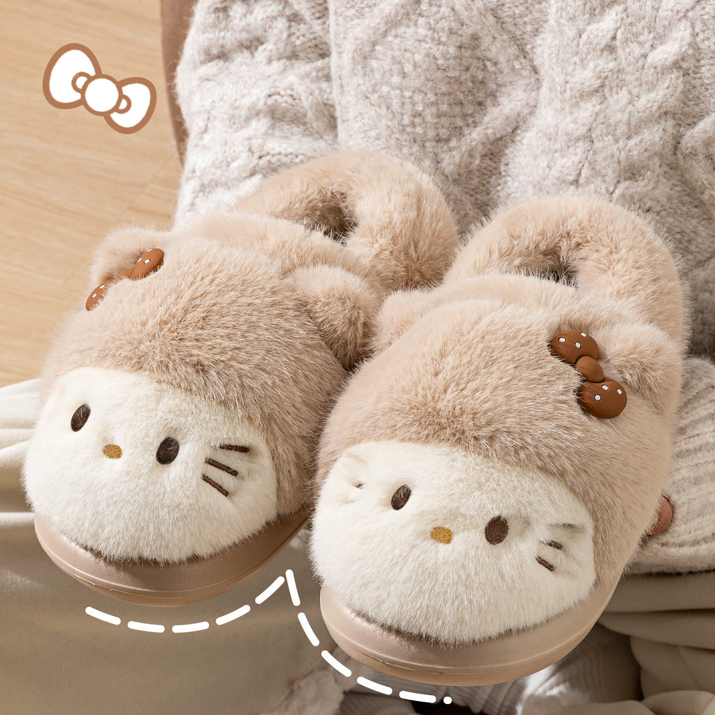 可爱卡通小猫毛绒棉拖鞋女士冬季新款家居宿舍保暖包跟可外穿棉鞋,淘宝优惠券,粉丝福利购,淘宝优惠卷