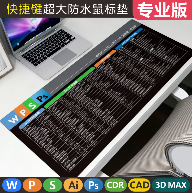 快捷键鼠标垫超大号办公wps word excel ppt ps ai cdr cad键盘垫-图1