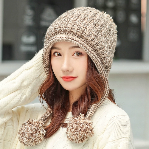 Удерживающая тепло утепленная модная флисовая шерстяная зимняя вязаная шапка с капюшоном, в корейском стиле