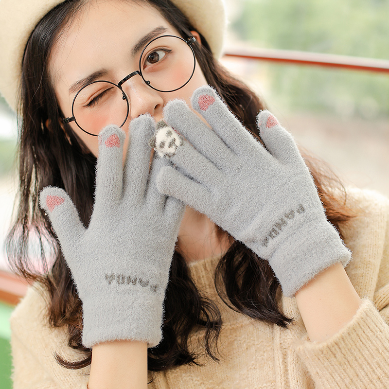 触屏毛线手套女冬季可爱韩版学生秋冬天加绒加厚保暖防寒骑车骑行