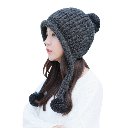 Удерживающая тепло утепленная модная флисовая шерстяная зимняя вязаная шапка с капюшоном, в корейском стиле