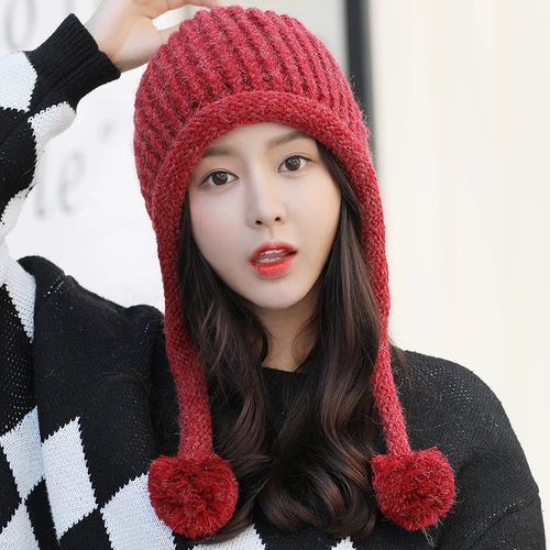 Удерживающая тепло утепленная модная флисовая шерстяная зимняя вязаная шапка с капюшоном, в корейском стиле