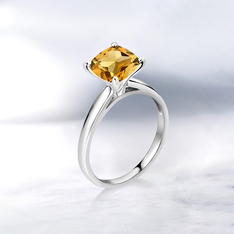 gsk天然黄水晶戒指女夏10k白金镶2克拉黄水晶ins小众设计彩宝戒指