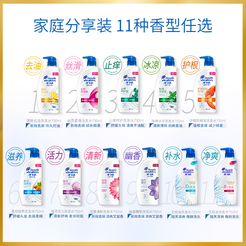 宝洁官方旗舰店宝洁海飞丝柔顺去屑洗发水液露止痒清爽控油去油蓬松洗头发膏任选1
