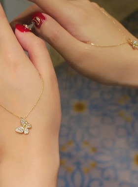 小蝴蝶项链 超闪洋气百搭通体S925银镀14K金项链 简约气质锁骨链