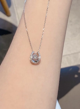 S925银镀白金马蹄U形镶钻闪闪不断跳动的心送礼生日项链锁骨链女