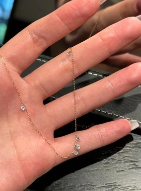 S925纯银镀18K金圆锆石吊坠项链女精致简约百搭韩系流苏锁骨链