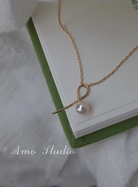 音乐符号S925银镀18K金珍珠吊坠项链女款线条极简风叠戴直播供货