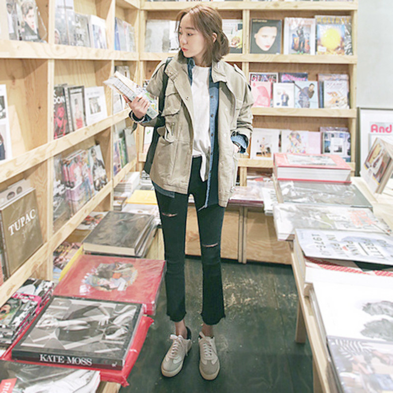 不规则黑色个性破洞高腰潮9牛仔裤 冰雪丹尼牛仔裤