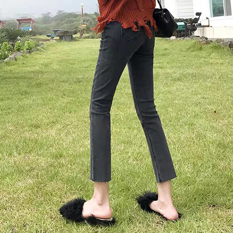 烟灰色直筒宽松秋季九分修身牛仔裤 冰雪丹尼牛仔裤