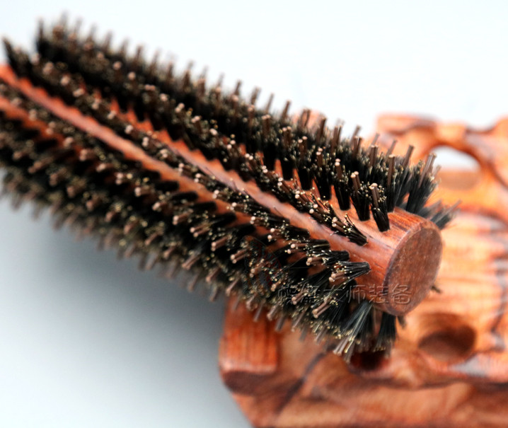 创艺毛梳0301/0302/0307毛滚梳吹卷造型美发鬃毛梳七孔实木圆梳 - 图2