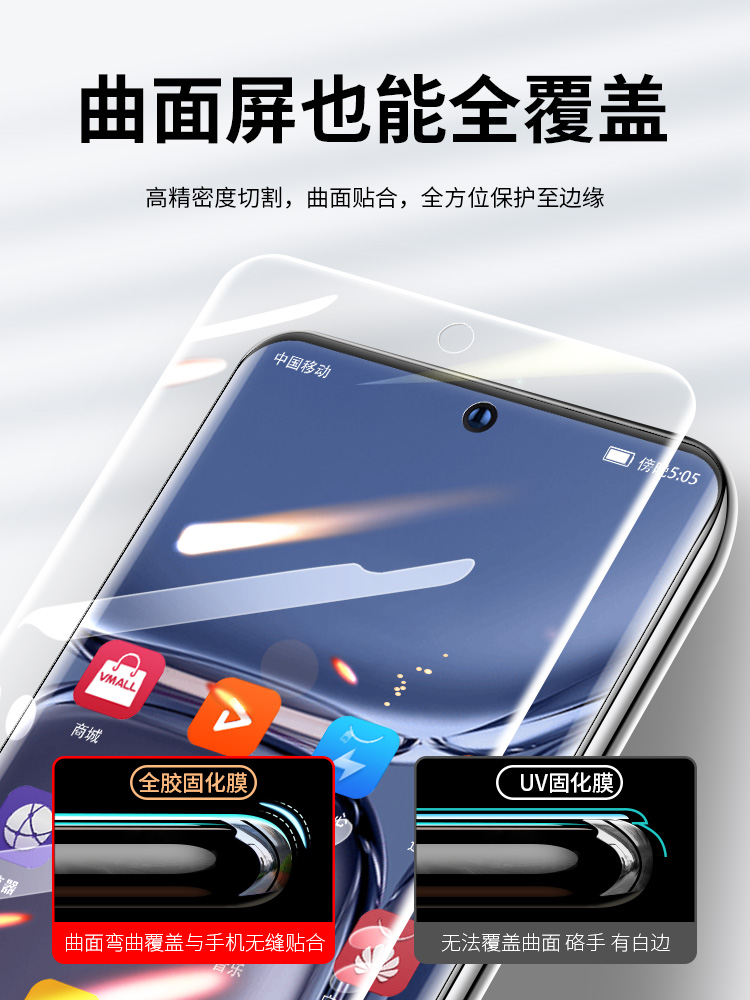 适用华为p50pro手机膜荣P40PRO钢化水凝膜免胶水UV光固膜全胶p40pro+曲面屏5G贴膜p30pro保护膜PRO防摔5g软膜 - 图1