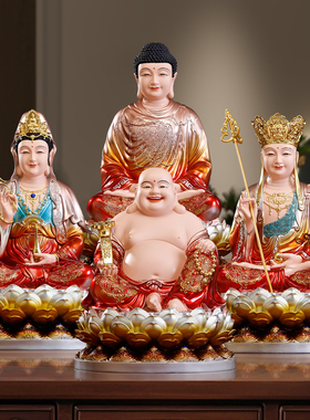 树脂彩绘地藏王菩萨佛像娑婆三圣