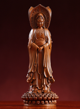 紫铜南海三面观音佛像法轮观音