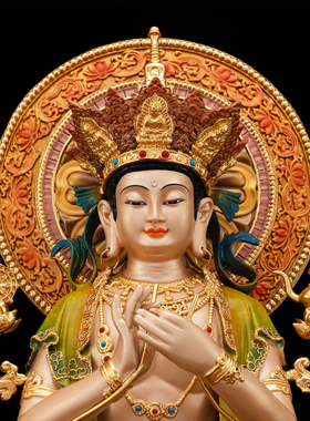 纯铜彩绘天冠弥勒佛菩萨佛像摆件