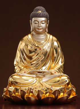 贴金镶宝全铜娑婆三圣观音佛像