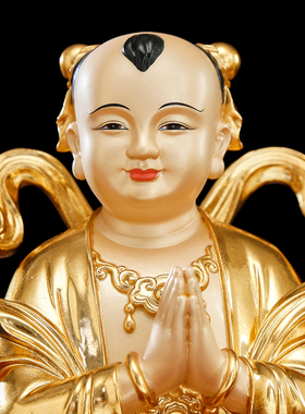 树脂贴金金童玉女佛像供奉摆件