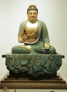 纯铜彩绘华严三圣神像文殊普贤像