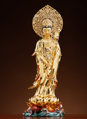 台湾纯铜贴金东方三圣佛像日月光