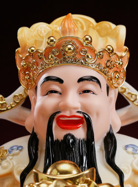 仿陶瓷八方来财财神爷佛像摆件