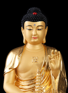 台湾贴金东方三圣纯铜佛像