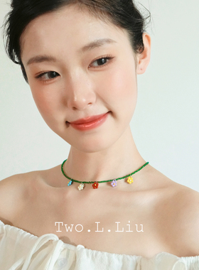 彩色花朵串珠项链女多巴胺