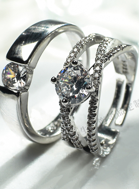假钻戒情侣结婚对戒可调节对戒