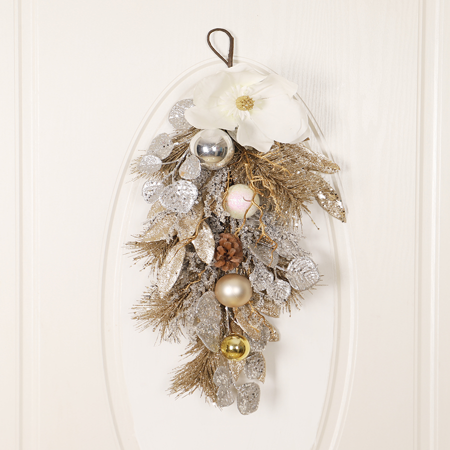 圣诞节布置挂件金松针玉兰花藤条花环门楣倒挂树楼梯挂室内装饰品 - 图1