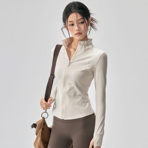 秋冬瑜伽服外套女加绒修身显瘦运动夹克外穿跑步普拉提训练健身衣 - 图0